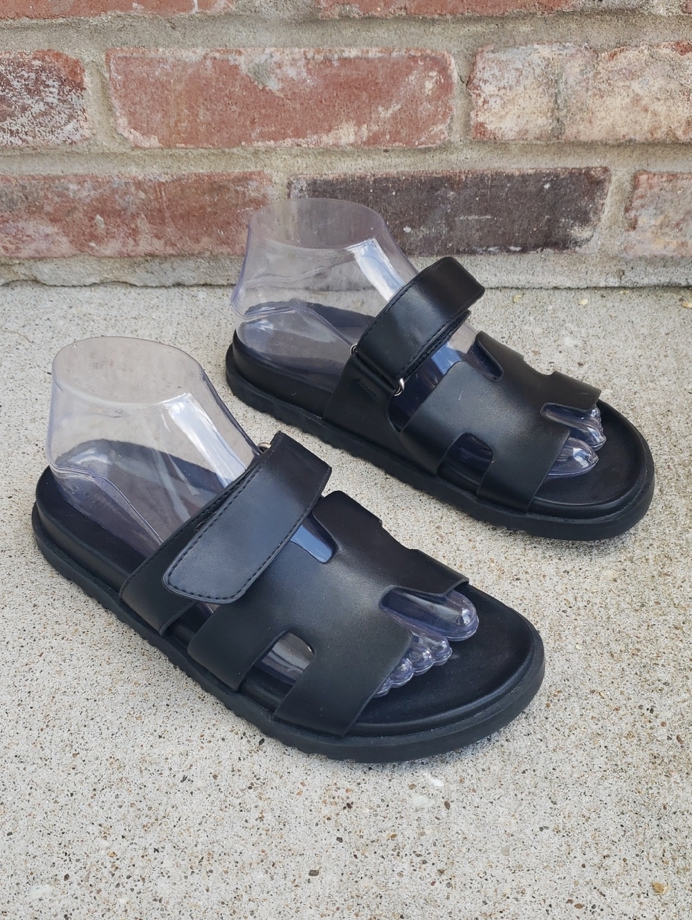 Ortho Walks Rome Black Strappy Faux Leather Sandals Size 7.5 Comfort
